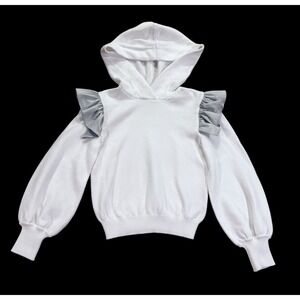 ADEAM Ruffle Sleeve Long Sleeve‎ Hooded Sweater White Blue Japan Size XS EUC